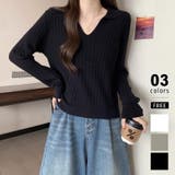 ブラック | スキッパーニットトップス リブニット 韓国ファッション | COCOMOMO