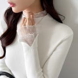 ふわふわ裏起毛 袖レース ハイネックニットトップス | COCOMOMO | 詳細画像4