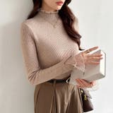 ふわふわ裏起毛 袖レース ハイネックニットトップス | COCOMOMO | 詳細画像8