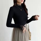 ふわふわ裏起毛 袖レース ハイネックニットトップス | COCOMOMO | 詳細画像16