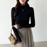 ふわふわ裏起毛 袖レース ハイネックニットトップス | COCOMOMO | 詳細画像18