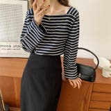 スクエアネックボーダーカットソー ボーダーロンT 長袖トップス | COCOMOMO | 詳細画像14