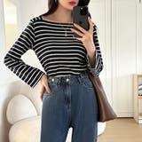 スクエアネックボーダーカットソー ボーダーロンT 長袖トップス | COCOMOMO | 詳細画像18