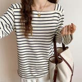 スクエアネックボーダーカットソー ボーダーロンT 長袖トップス | COCOMOMO | 詳細画像6