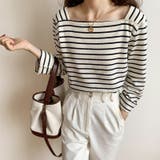 スクエアネックボーダーカットソー ボーダーロンT 長袖トップス | COCOMOMO | 詳細画像8