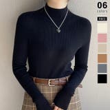 ブラック | ハイネックニット ニットトップス リブニット | COCOMOMO