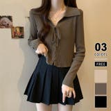 レースアップトップス リブニット 韓国ファッション | COCOMOMO | 詳細画像1