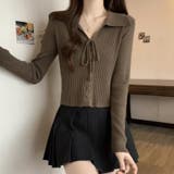 レースアップトップス リブニット 韓国ファッション | COCOMOMO | 詳細画像3