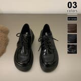 ブラック(ツヤあり) | 厚底ローファー オックスフォードシューズ レースアップ | COCOMOMO