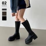 ブラック | サイドゴアブーツ 厚底 ロングブーツ | COCOMOMO