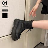 ブラック | 厚底ブーツ レースアップショートブーツ トラックソール | COCOMOMO
