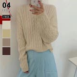 ベージュ | ケーブルニット ショート丈 ニットセーター | COCOMOMO
