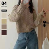 ライトブラウン | ケーブルニット ショート丈 ニットセーター | COCOMOMO