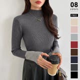 ダークグレー | 配色ニット リブニット ハイネック | COCOMOMO