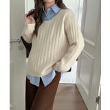 リブニット ざっくりラウンドネック オフィスカジュアル | COCOMOMO | 詳細画像2