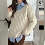 アイボリー | リブニット ざっくりラウンドネック オフィスカジュアル | COCOMOMO