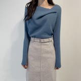 イレギュラーネックニット オフィスカジュアル きれいめニット | COCOMOMO | 詳細画像3 