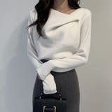 イレギュラーネックニット オフィスカジュアル きれいめニット | COCOMOMO | 詳細画像7 