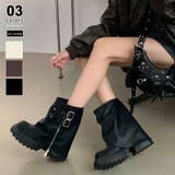 ブラック | 厚底ブーツ ショートブーツ ベルト付きカバーブーツ | COCOMOMO