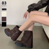 ダークブラウン | 厚底ブーツ ショートブーツ ベルト付きカバーブーツ | COCOMOMO