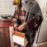 リバーシブルチェックコート マフラー付きノーカラーコート ロングコート | COCOMOMO | 詳細画像12 