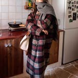 リバーシブルチェックコート マフラー付きノーカラーコート ロングコート | COCOMOMO | 詳細画像13 