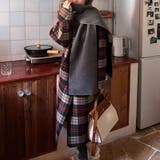 リバーシブルチェックコート マフラー付きノーカラーコート ロングコート | COCOMOMO | 詳細画像15 