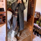 リバーシブルチェックコート マフラー付きノーカラーコート ロングコート | COCOMOMO | 詳細画像17 