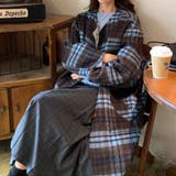 リバーシブルチェックコート マフラー付きノーカラーコート ロングコート | COCOMOMO | 詳細画像2 