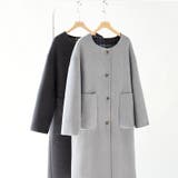 リバーシブルチェックコート マフラー付きノーカラーコート ロングコート | COCOMOMO | 詳細画像20 