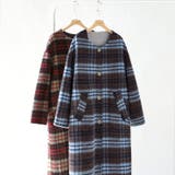 リバーシブルチェックコート マフラー付きノーカラーコート ロングコート | COCOMOMO | 詳細画像21 
