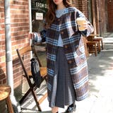 リバーシブルチェックコート マフラー付きノーカラーコート ロングコート | COCOMOMO | 詳細画像5 