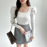 リブニット スクエアネック パフスリーブニット | COCOMOMO | 詳細画像10 