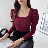 リブニット スクエアネック パフスリーブニット | COCOMOMO | 詳細画像18 