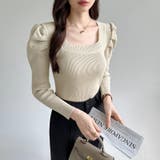 リブニット スクエアネック パフスリーブニット | COCOMOMO | 詳細画像2 