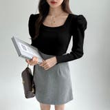 リブニット スクエアネック パフスリーブニット | COCOMOMO | 詳細画像23 