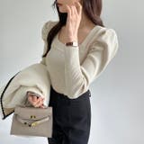 リブニット スクエアネック パフスリーブニット | COCOMOMO | 詳細画像3 