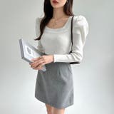 リブニット スクエアネック パフスリーブニット | COCOMOMO | 詳細画像8 