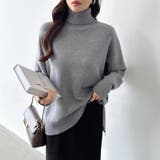 タートルネック もっちりやわらかヤク風ニット サイドスリットニット | COCOMOMO | 詳細画像26 