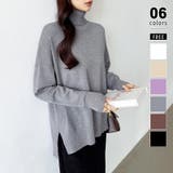 グレー | タートルネック もっちりやわらかヤク風ニット サイドスリットニット | COCOMOMO