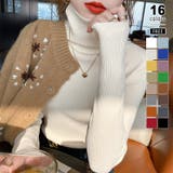 アイボリー | リブニット タートルネック ストレッチニット | COCOMOMO