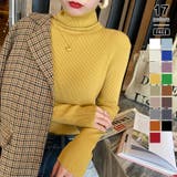 イエロー | リブニット タートルネック ストレッチニット | COCOMOMO