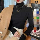 ブラック | リブニット タートルネック ストレッチニット | COCOMOMO