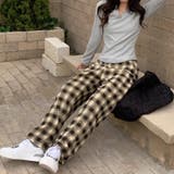 裏起毛 チェック柄パンツ ワイドパンツ | COCOMOMO | 詳細画像6 