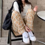 裏起毛 チェック柄パンツ ワイドパンツ | COCOMOMO | 詳細画像8 