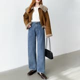 裏起毛 デニムパンツ セミワイドストレートパンツ | COCOMOMO | 詳細画像6 