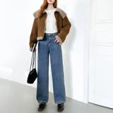 裏起毛 デニムパンツ セミワイドストレートパンツ | COCOMOMO | 詳細画像13 