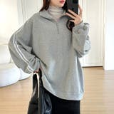 ハーフジップ 袖ラインスウェット オーバーサイズトレーナー | COCOMOMO | 詳細画像14