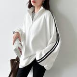 ハーフジップ 袖ラインスウェット オーバーサイズトレーナー | COCOMOMO | 詳細画像2