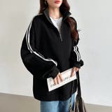 ハーフジップ 袖ラインスウェット オーバーサイズトレーナー | COCOMOMO | 詳細画像23